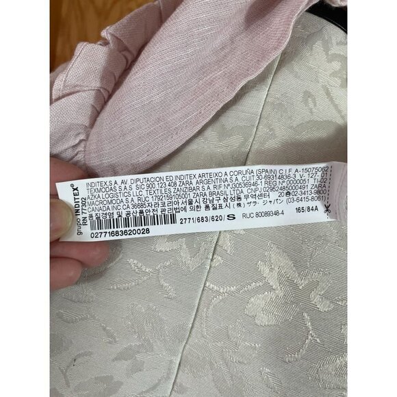 Zara Basic Blouse Pullover Top Ruffle Crochet Trim Long Sleeve Pink Sz S - Picture 8 of 8